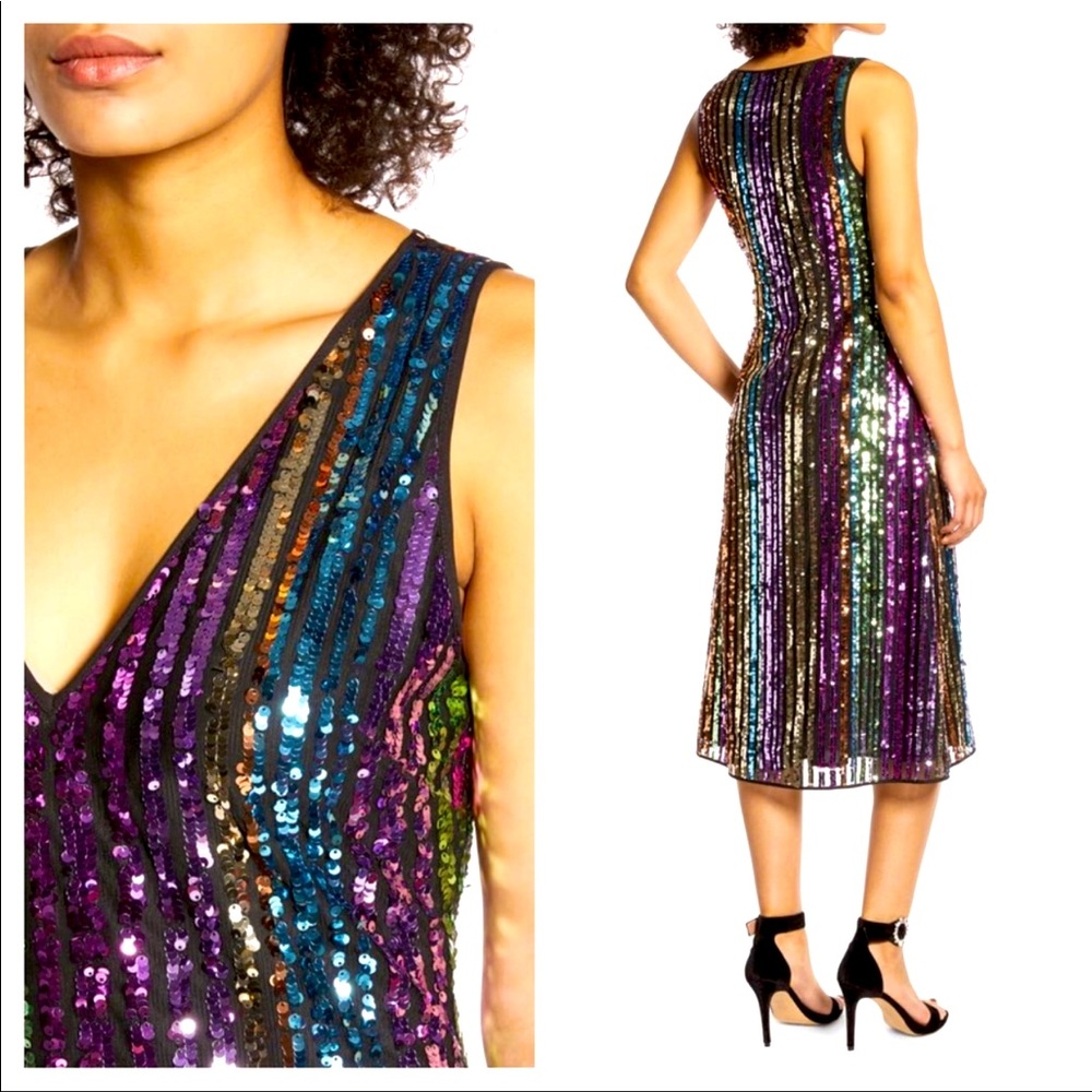 New Halogen sequin rainbow long dress size
